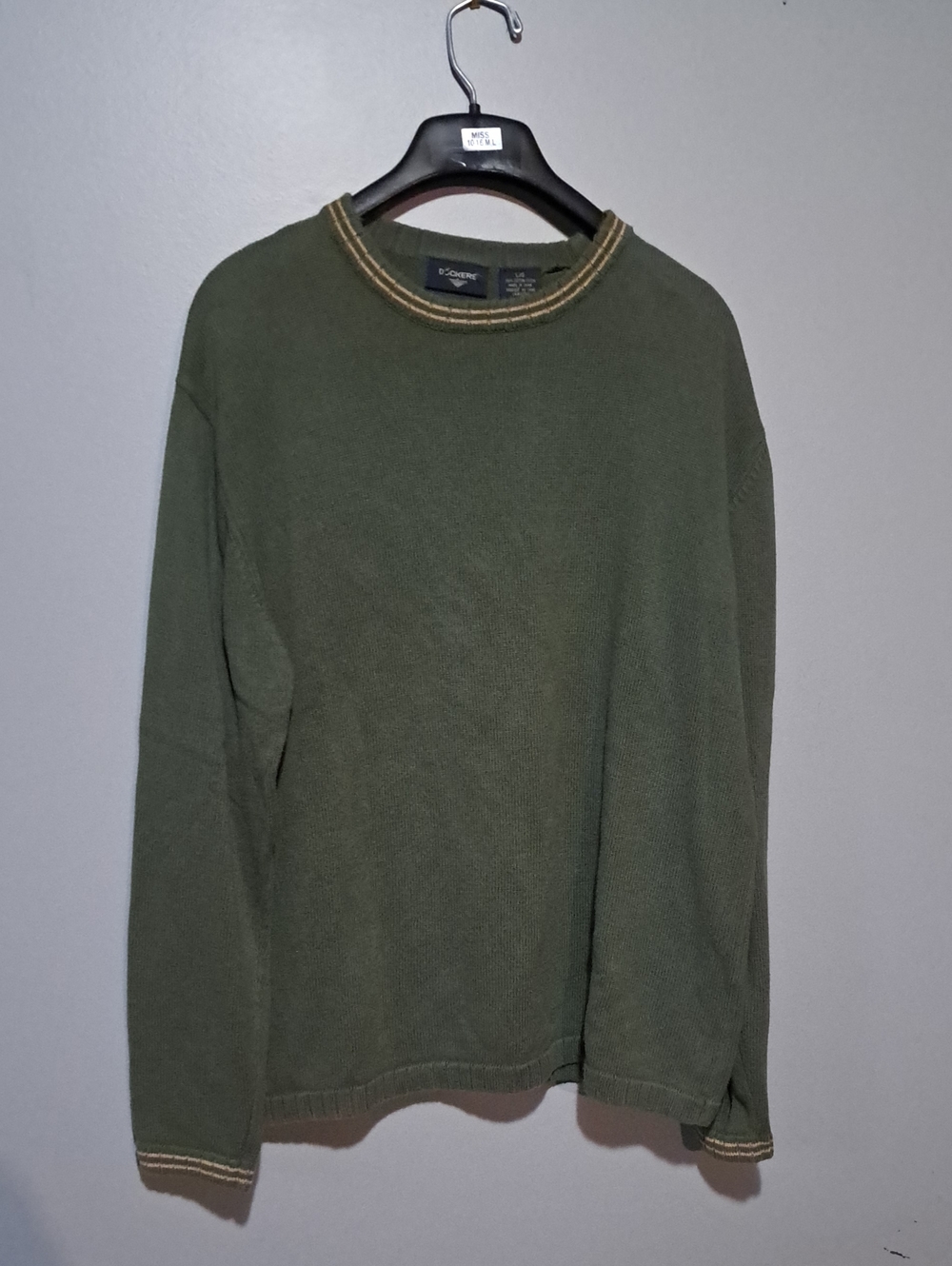 Dockers Olive Green Crewneck Sweater with Contrast Trim 100% Cotton